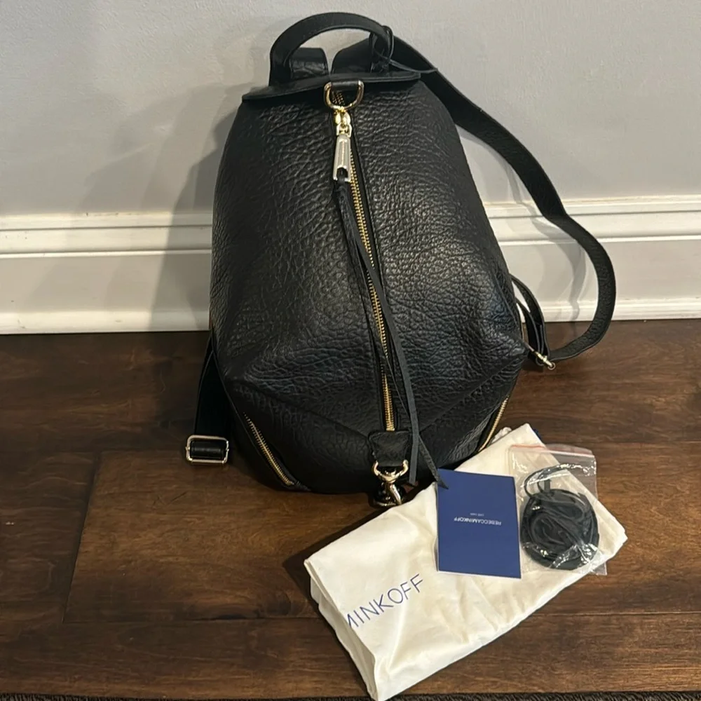Rebecca Minkoff Black Leather Backpack with Gold Hardware